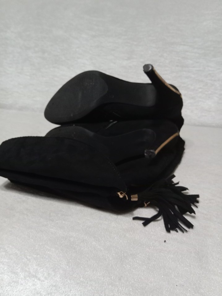 Siyah Süet Dizüstü Çizme, İnce Topuklu, Fermuarlı - Görsel 4