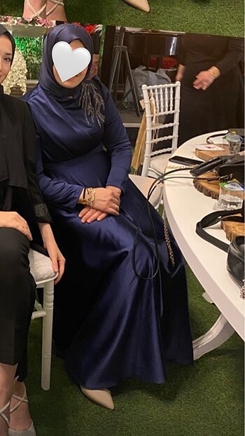Lacivert Taşlı Saten Abiye