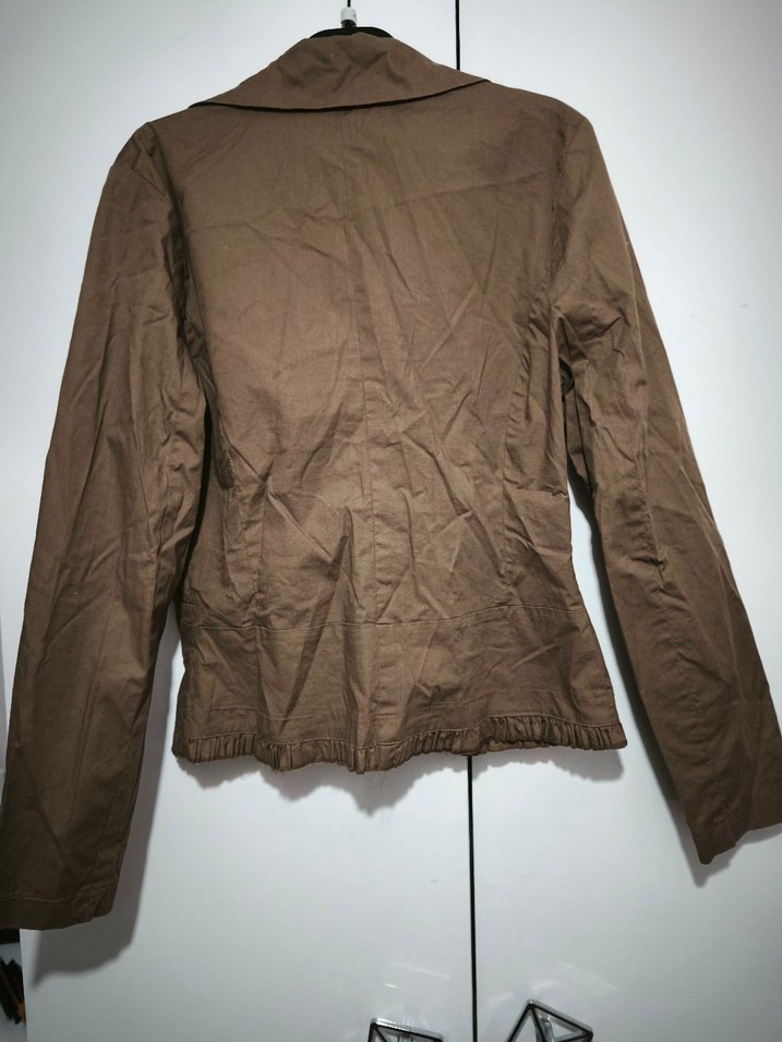 kahverengi Keten Kadın Ceket, Kemerli, Uzun Kollu - Görsel 2