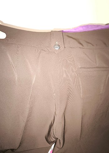 Kadın kahverengi Midi Kumaş Pantolon Fermuarlı - Görsel 6