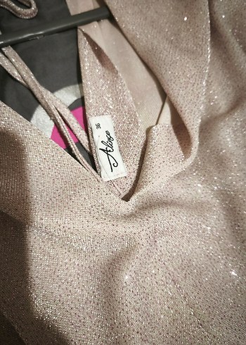 pudra V Yaka Drapeli Midi Abiye Elbise - Görsel 2