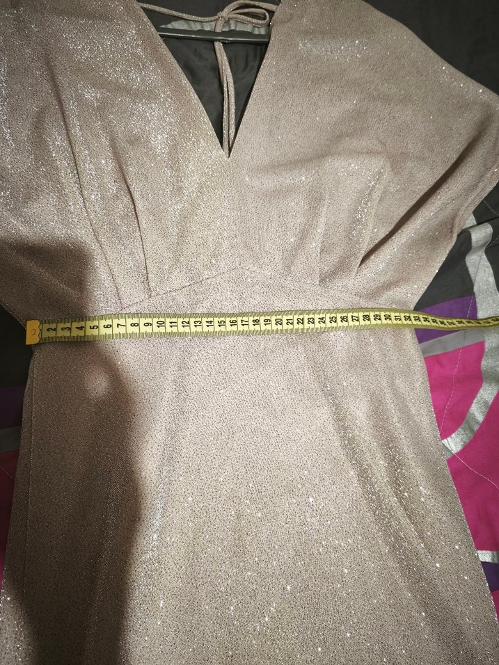 pudra V Yaka Drapeli Midi Abiye Elbise - Görsel 4