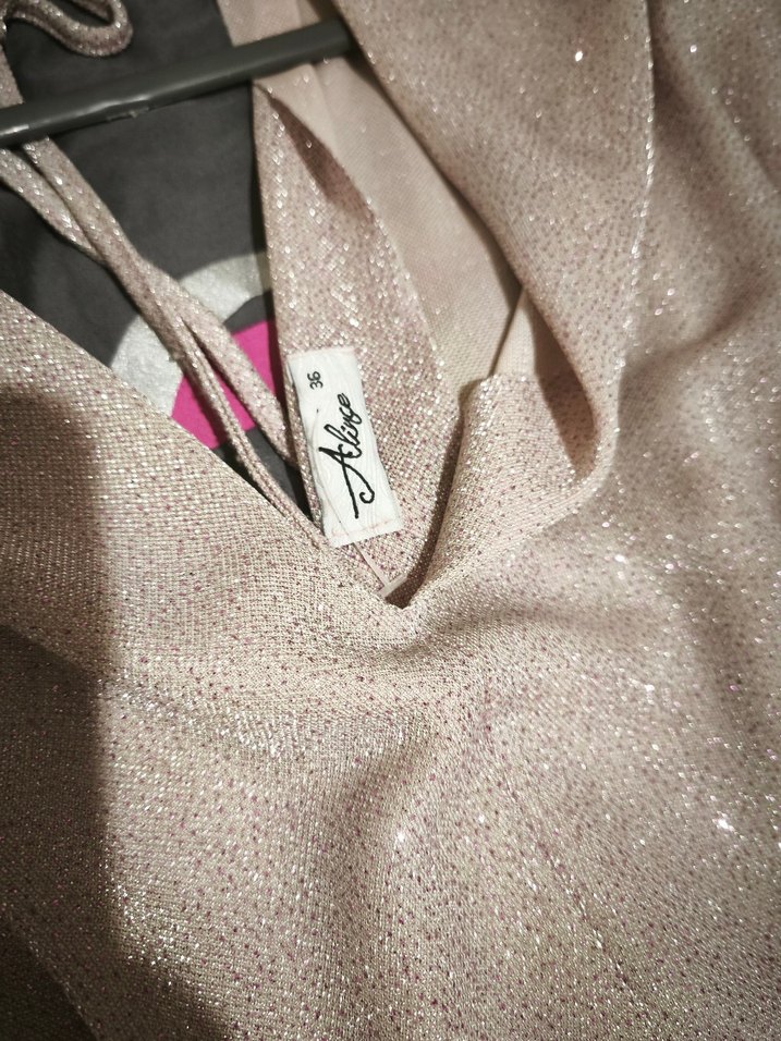 pudra V Yaka Drapeli Midi Abiye Elbise - Görsel 2