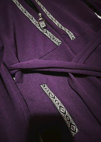 Kadın Mor Uzun Kollu Nakışlı Uzun kap - Görsel 4