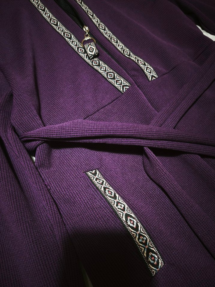 Kadın Mor Uzun Kollu Nakışlı Uzun kap - Görsel 4