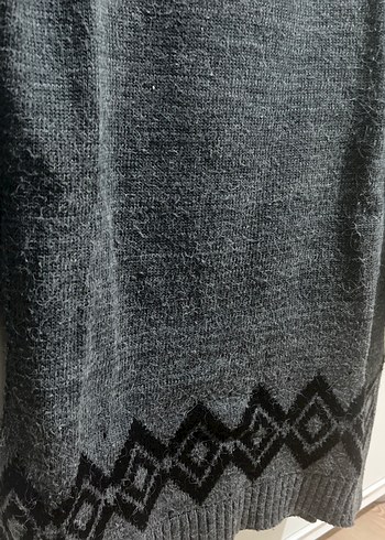 Gri V Yaka Örgü Kadın Kazak - Görsel 2