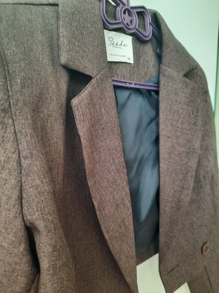 Kadın Kahverengi Düğmeli Midi Blazer - Görsel 2