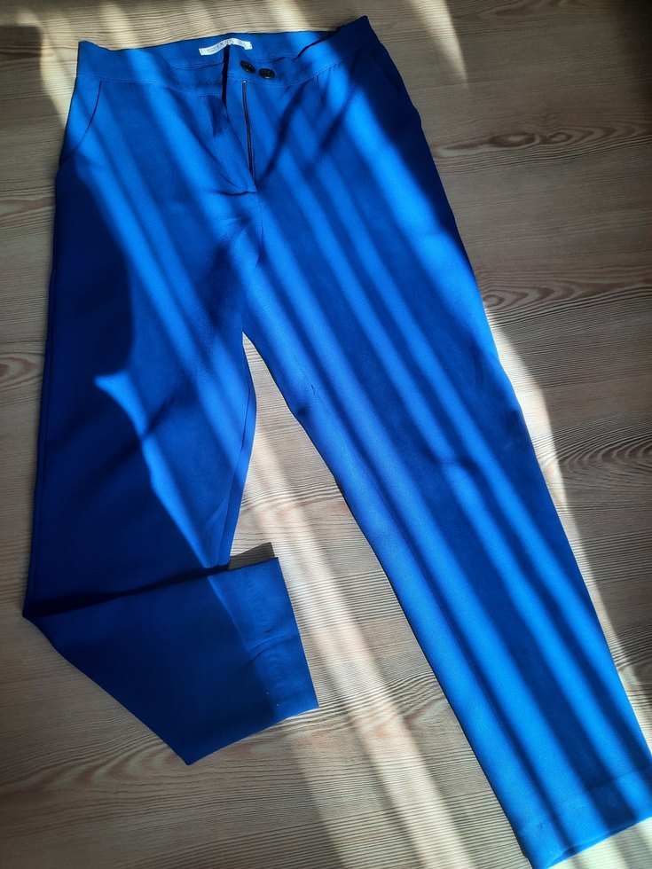 Mavi Düğmeli Uzun Kadın Blazer Ceket - Görsel 3