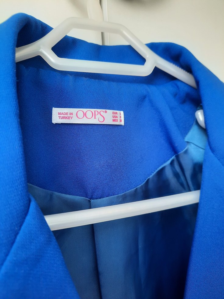 Mavi Düğmeli Uzun Kadın Blazer Ceket - Görsel 4