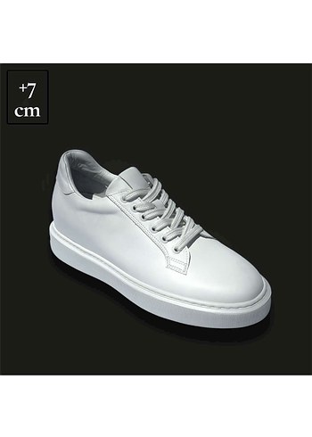 Beyaz Deri Sneakers +7 cm Topuk