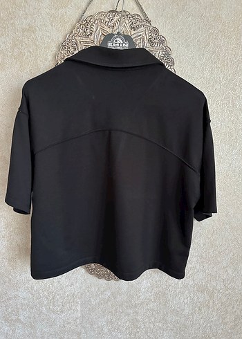 xs Beden siyah Renk Siyah, Kısa Kollu, Yakalı Kadın Spor Tişört