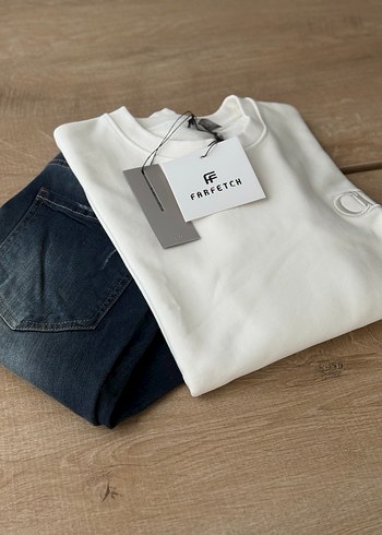 Beyaz Pamuklu Erkek Crew Neck Sweatshirt - Görsel 2