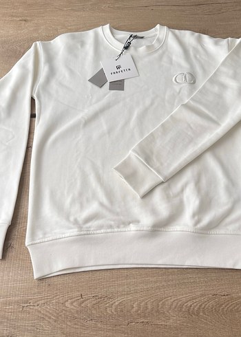 Beyaz Pamuklu Erkek Crew Neck Sweatshirt - Görsel 3