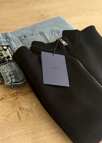 Prada Fermuarlı Siyah Erkek Triko Kazak - Görsel 5