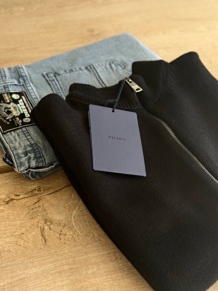 Prada Fermuarlı Siyah Erkek Triko Kazak - Görsel 5