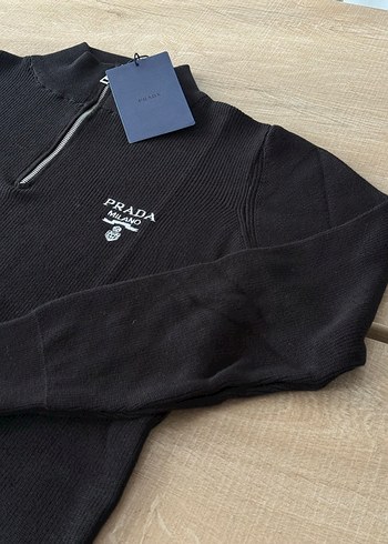 Prada Siyah Uzun Kollu Triko Polo Tişört - Görsel 5