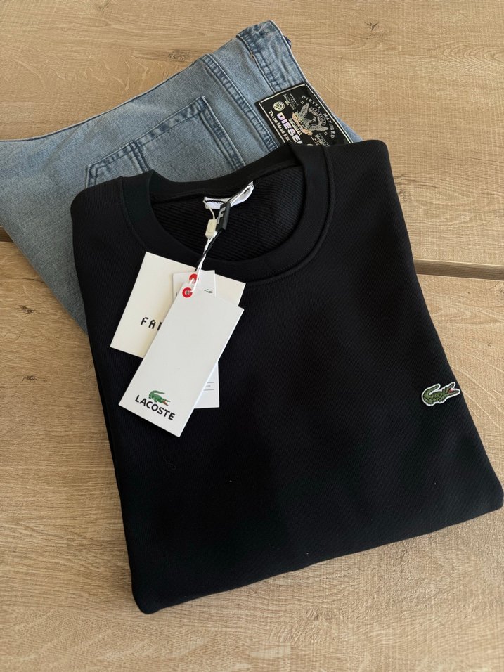 Lacoste Siyah Kısa Kollu Pamuklu Sweatshirt - Görsel 3