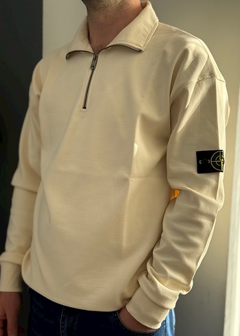 Erkek Beyaz Fermuarlı Uzun Kollu Sweatshirt - Görsel 4