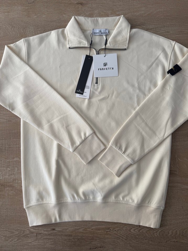 Erkek Beyaz Fermuarlı Uzun Kollu Sweatshirt - Görsel 3