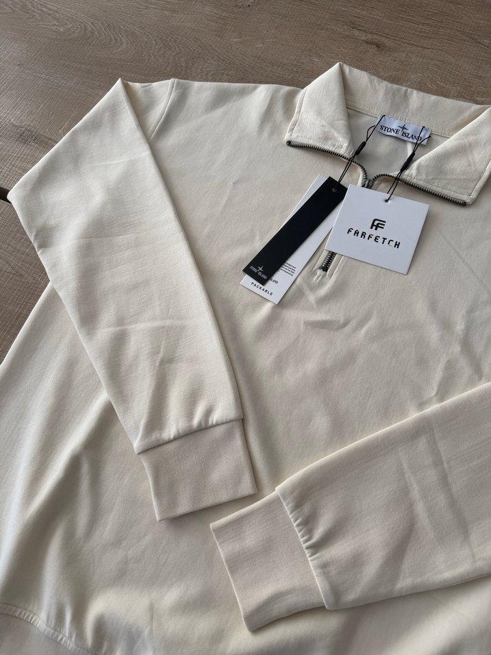 Erkek Beyaz Fermuarlı Uzun Kollu Sweatshirt - Görsel 2