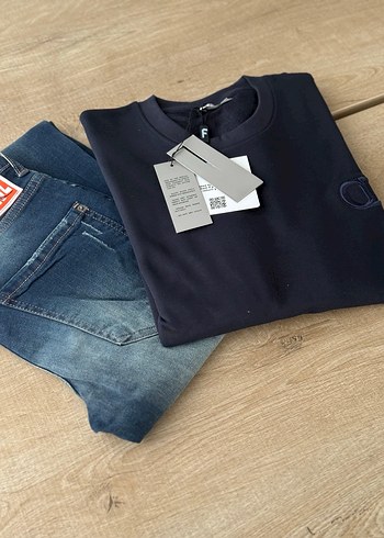 Erkek Lacivert Denim Kısa Kollu Sweatshirt - Görsel 3