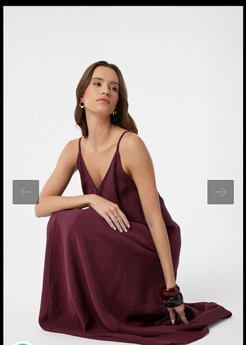 Bordo V Yaka Salaş Uzun Elbise - Görsel 4