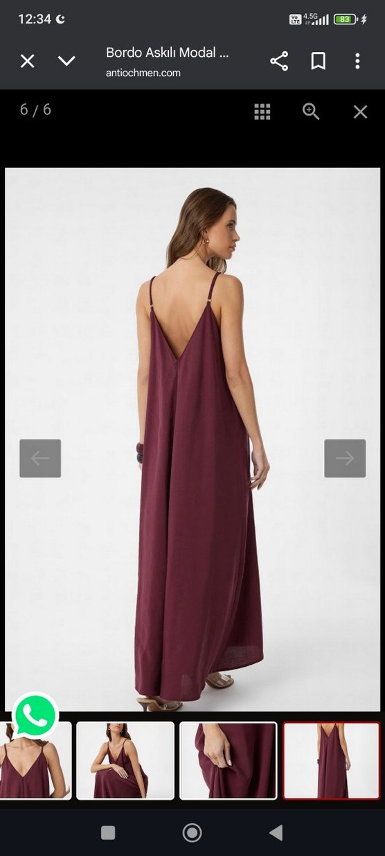 Bordo V Yaka Salaş Uzun Elbise - Görsel 2