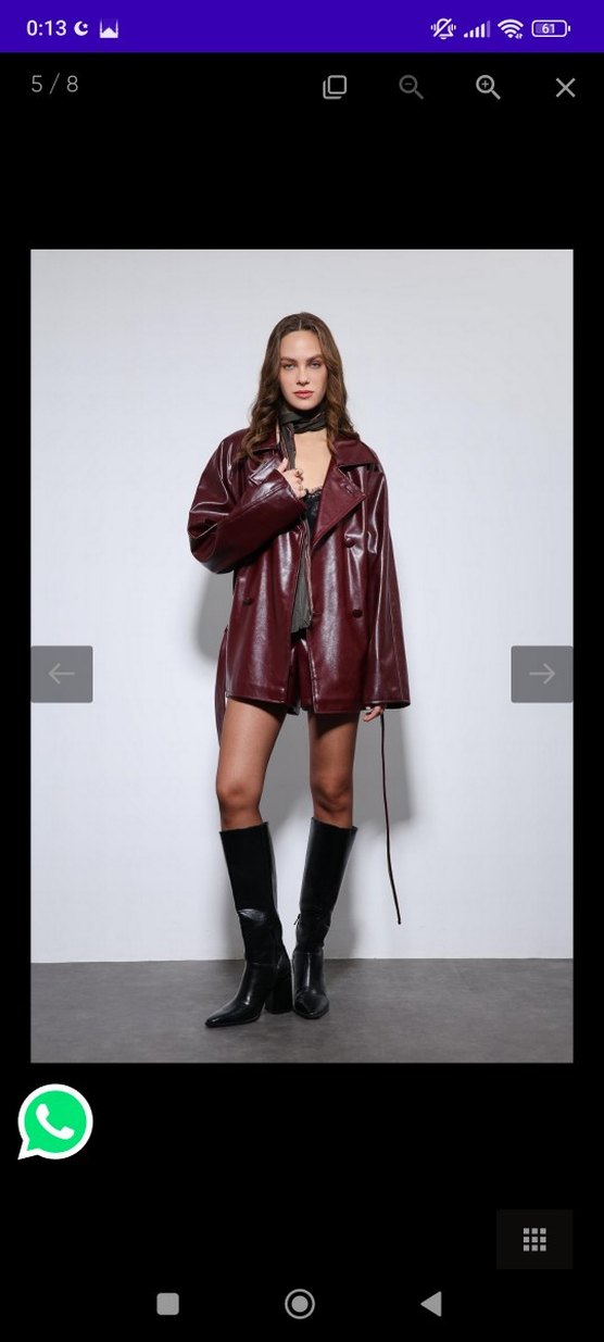 Bordo Deri Kemerli Mini Ceket - Görsel 3