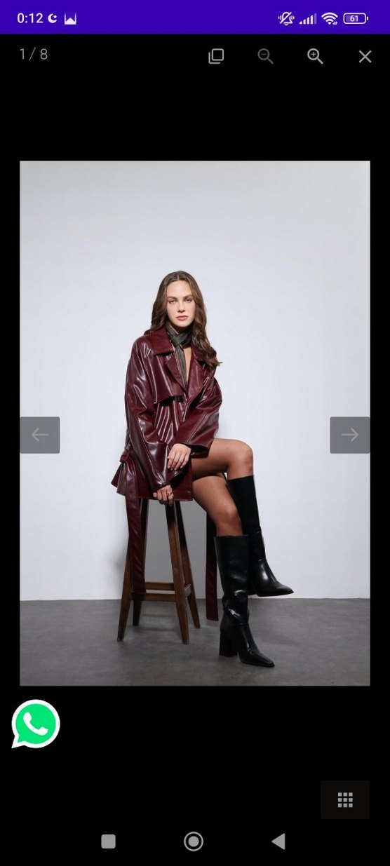 Bordo Deri Kemerli Mini Ceket - Görsel 5