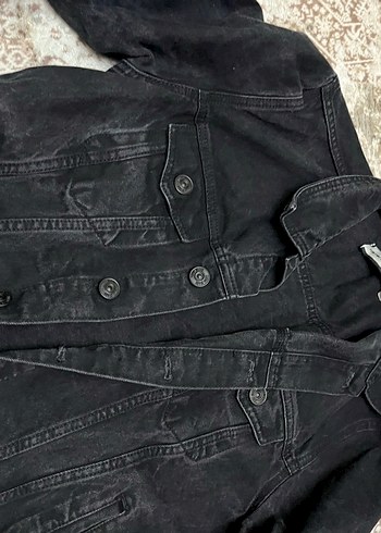 s Beden Siyah Düğmeli Kadın Denim Ceket