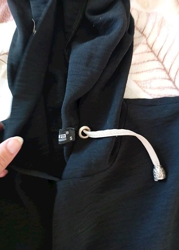 Kadın Siyah Kapüşonlu Uzun Keten Sweatshirt - Görsel 2