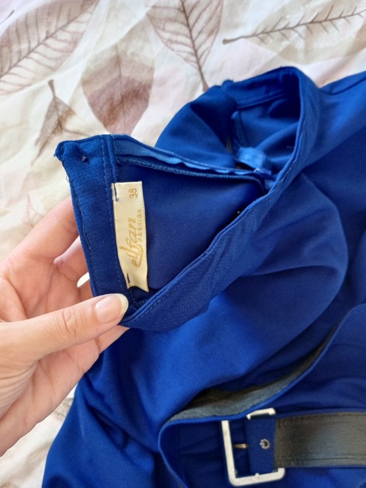 Mavi Kemerli Uzun Hamile Elbisesi - Görsel 2