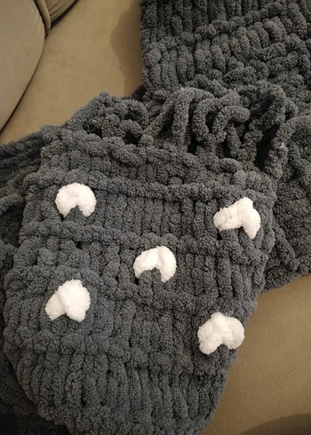 Kadın Gri Örgü Şal Kalpli Detaylı - Görsel 3