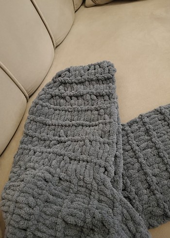 Kadın Gri Örgü Şal Kalpli Detaylı - Görsel 4