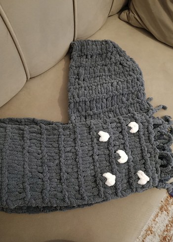 Kadın Gri Örgü Şal Kalpli Detaylı - Görsel 2