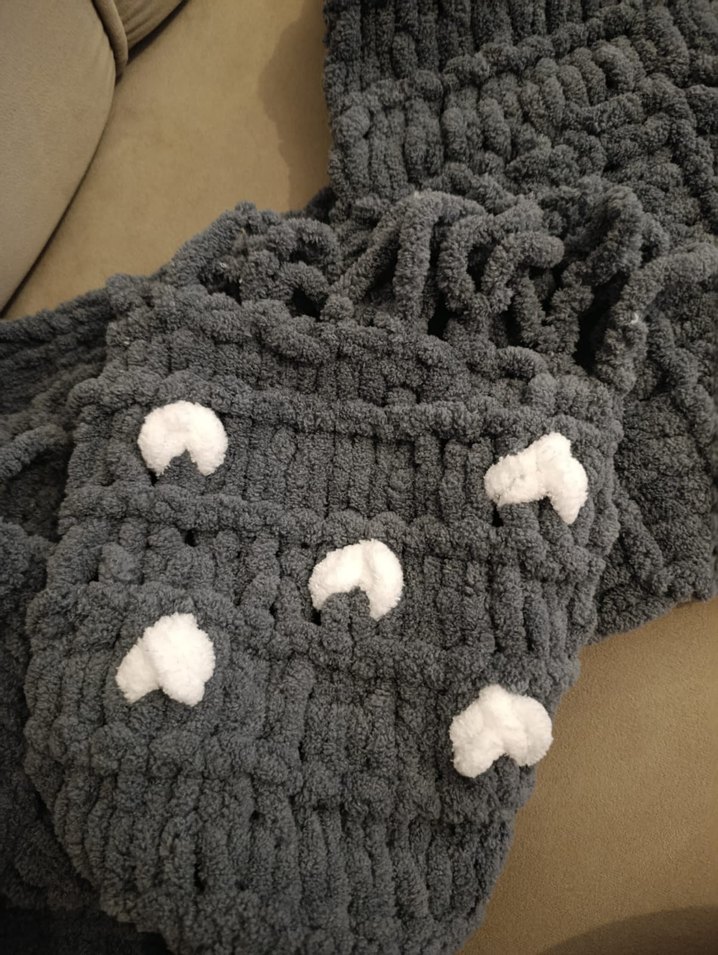 Kadın Gri Örgü Şal Kalpli Detaylı - Görsel 3