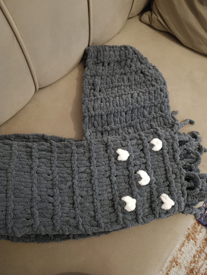 Kadın Gri Örgü Şal Kalpli Detaylı - Görsel 2