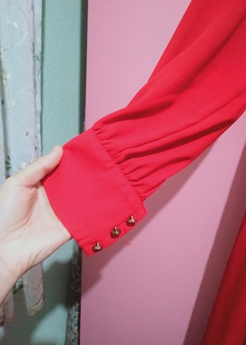 Kırmızı V Yakalı Midi Elbise - Görsel 4