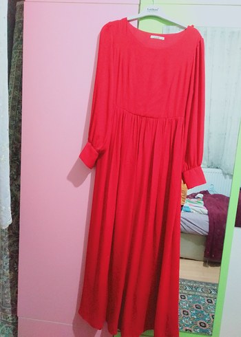 Kırmızı V Yakalı Midi Elbise - Görsel 2