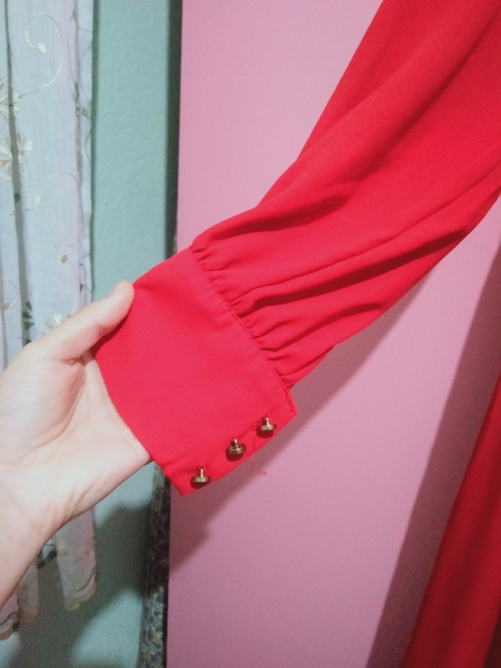 Kırmızı V Yakalı Midi Elbise - Görsel 4