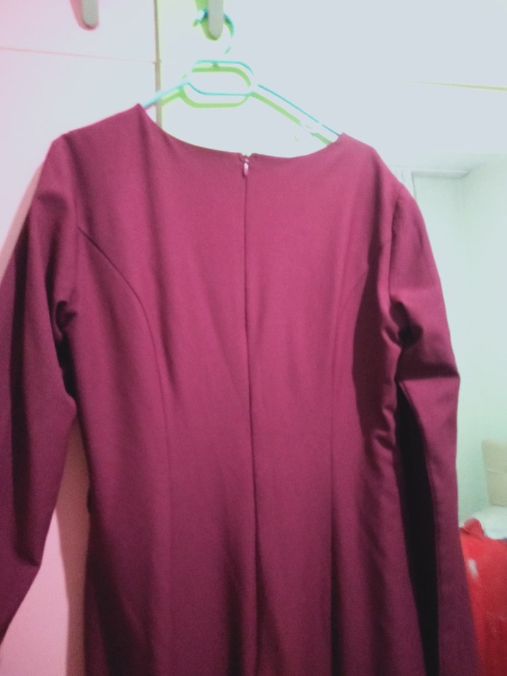 Bordo Kadın Uzun Kollu Uzun Elbise - Görsel 3