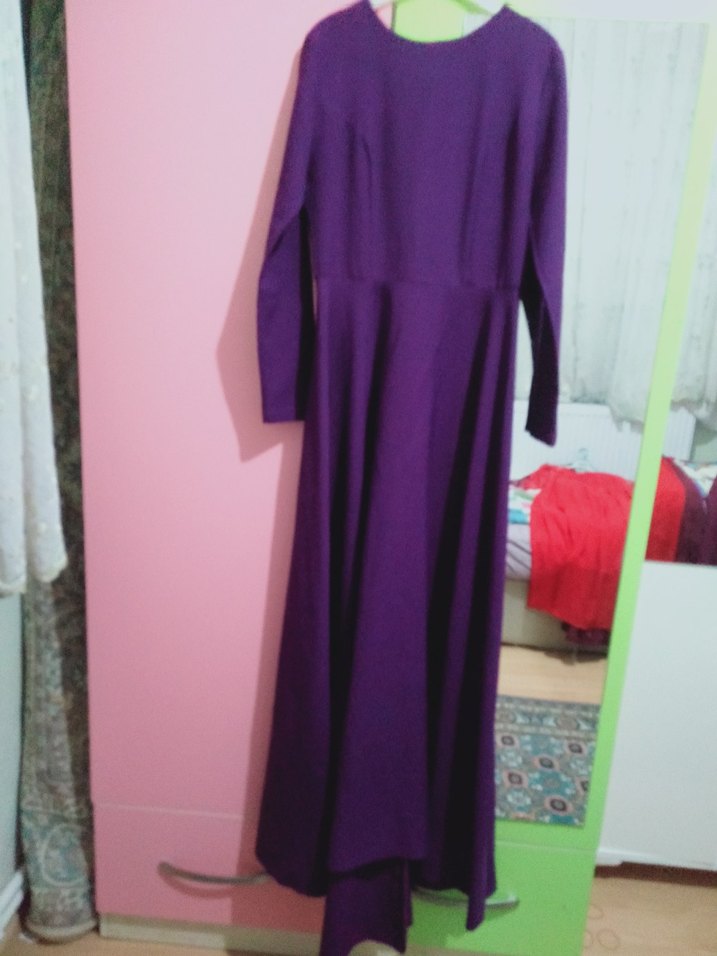 Mor Uzun Kollu Midi Elbise - Görsel 2