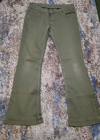 Yeşil Bol Kesim Midi Kot Pantolon