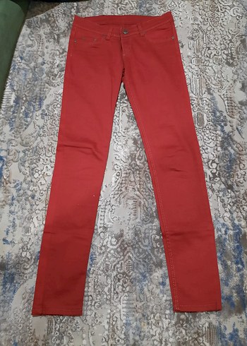 Kemerli Kırmızı Kadın Kumaş Pantolon