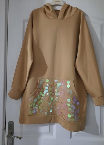 Bej Düğmeli Kapüşonlu Kız Sweatshirt