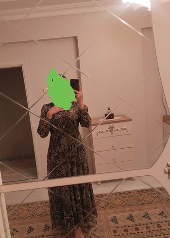 Bohem Uzun Kol Desenli Kahverengi Elbise - Görsel 2