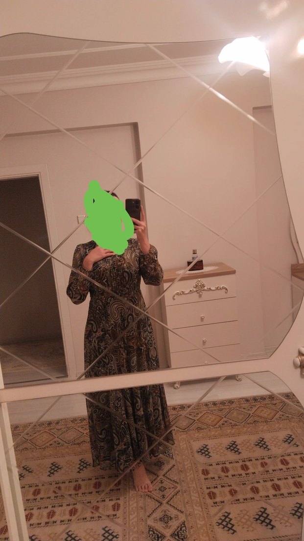 Bohem Uzun Kol Desenli Kahverengi Elbise - Görsel 2