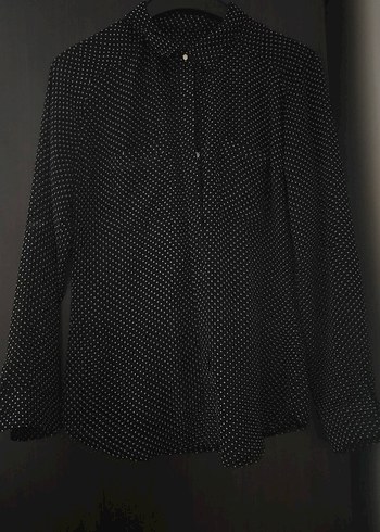 Puantiye Desenli Siyah Uzun Kollu Kadın Gömlek - Görsel 2
