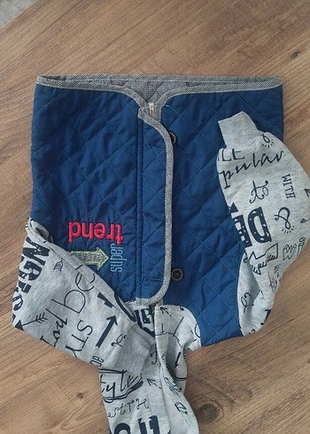 Mavi Gri Baskılı Fermuarlı Erkek Çocuk Sweatshirt - Görsel 2