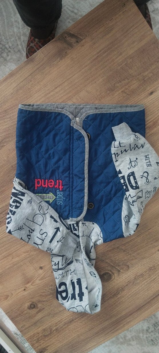 Mavi Gri Baskılı Fermuarlı Erkek Çocuk Sweatshirt - Görsel 2